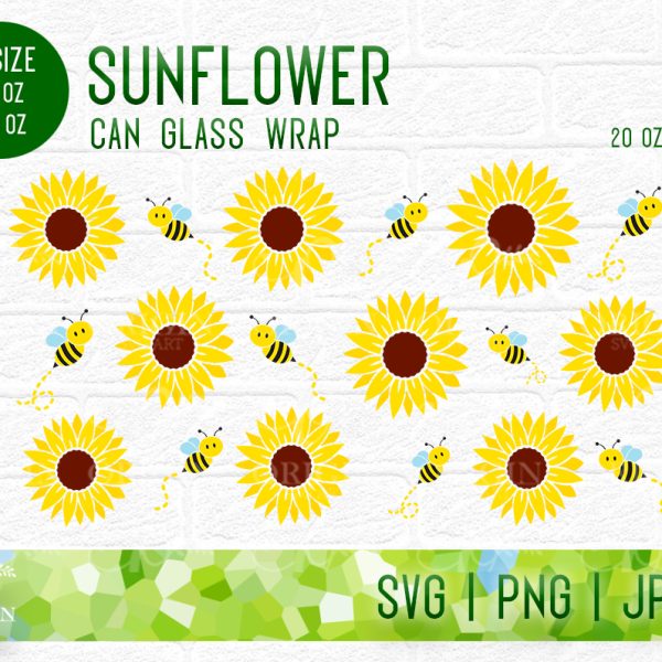 Sunflower Libbey Glass Can 16 Oz and 20 Oz SVG, Glass Can Wrap
