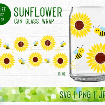 Sunflower Libbey Glass Can 16 Oz and 20 Oz SVG, Glass Can Wrap