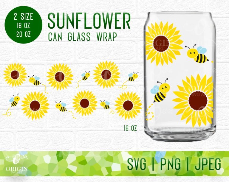 Sunflower Libbey Glass Can 16 Oz and 20 Oz SVG, Glass Can Wrap – Origin ...