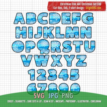 ABC font Christmas snowflakes