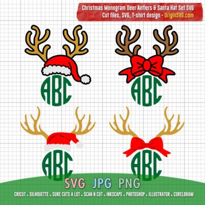 Christmas Monogram Reindeer Antlers