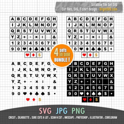 4 in 1 Scrabble Tile Font ABC SVG