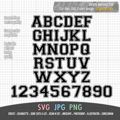 Varsity Alphabet ABC Font SVG