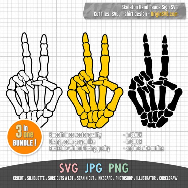 skeleton hand peace sign